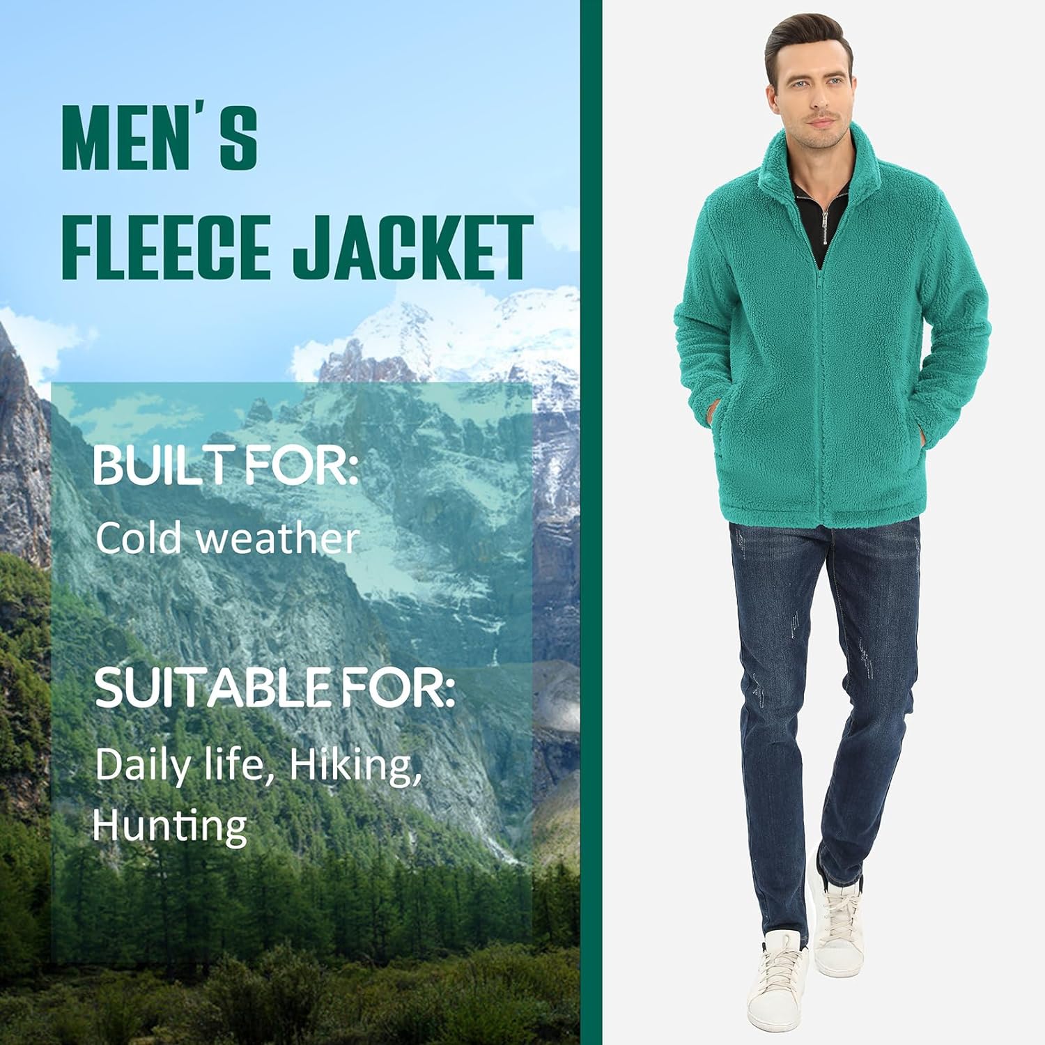 MAGNIVIT Men’s Fluffy Fuzzy Sherpa Jackets Fleece Lined Warm Full Zip ...